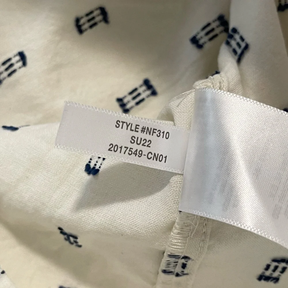 Madewell White Blue Embroidered Clipdot Puff Sleeve Yoke Top Size XS